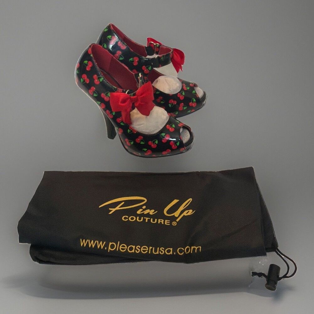 NEW Womens Pin Up Couture Cherries Cherry Peep Toe MJ Patent Heels Sz 5